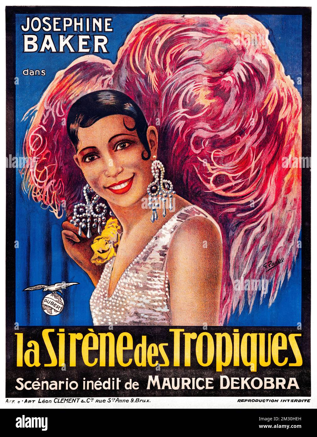 Vintage poster - artist and dancer Josephine Baker in La Sirène des Tropiques by G. Rader, c. 1927 Stock Photo