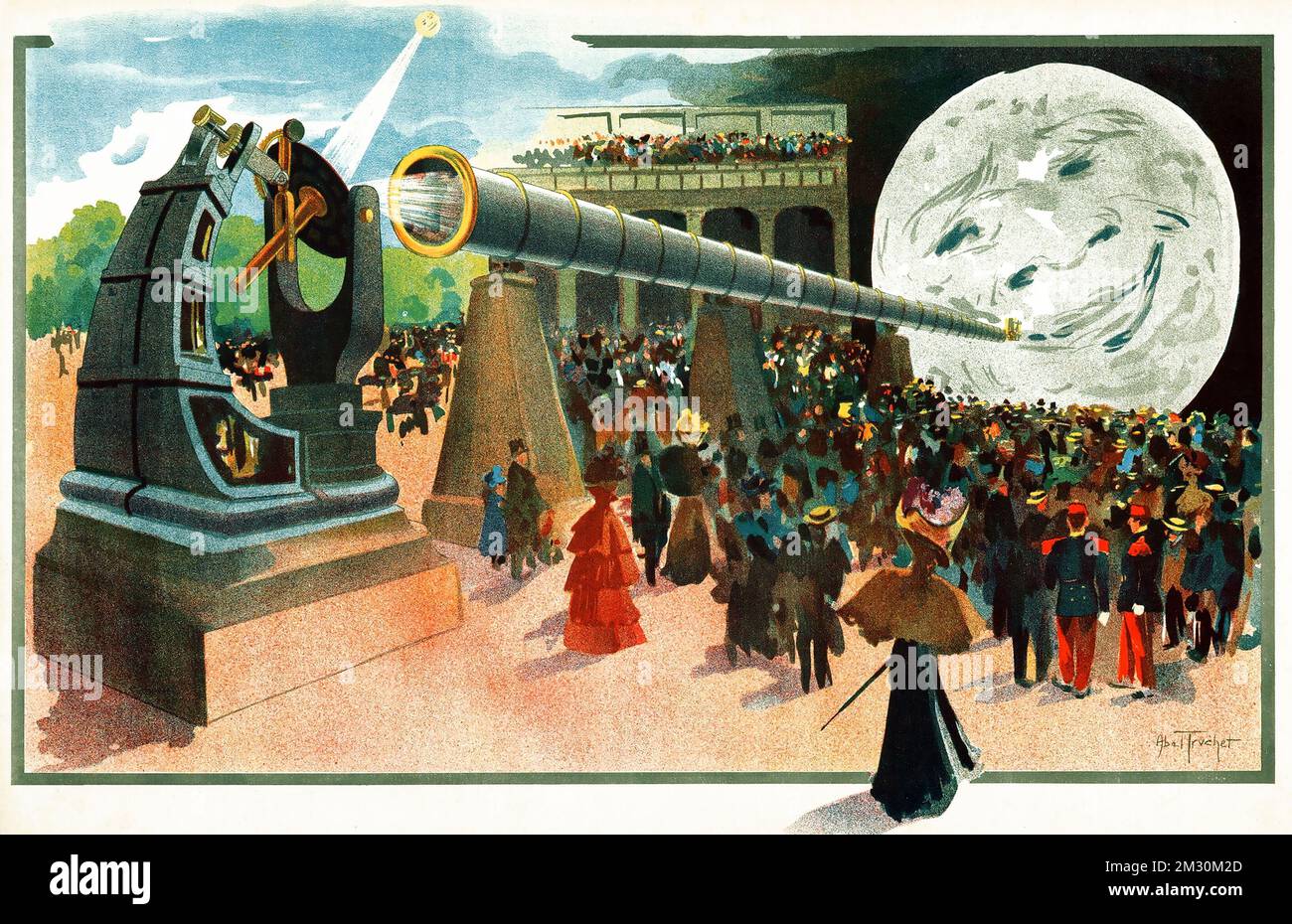 Old french poster - La Lune à un Mètre (c 1900). Paris Exposition Universelle Poster Stock Photo