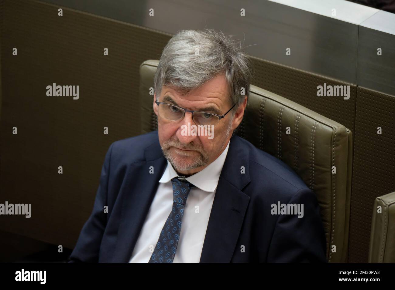 N-VA's group chairman Wilfried Vandaele pictured during a plenary session of the Flemish Parliament in Brussels, Friday 04 October 2019. The parliament will debate on the government declaration that was presented by the newly formed Flemish government. Opposition parties want to receive detailed numbers concerning the budget. BELGA PHOTO NICOLAS MAETERLINCK Stock Photo