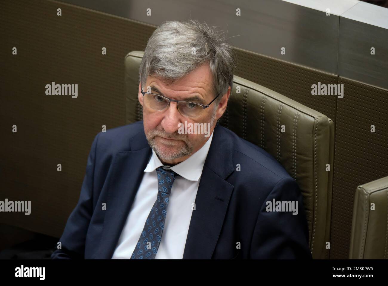 N-VA's group chairman Wilfried Vandaele pictured during a plenary session of the Flemish Parliament in Brussels, Friday 04 October 2019. The parliament will debate on the government declaration that was presented by the newly formed Flemish government. Opposition parties want to receive detailed numbers concerning the budget. BELGA PHOTO NICOLAS MAETERLINCK Stock Photo