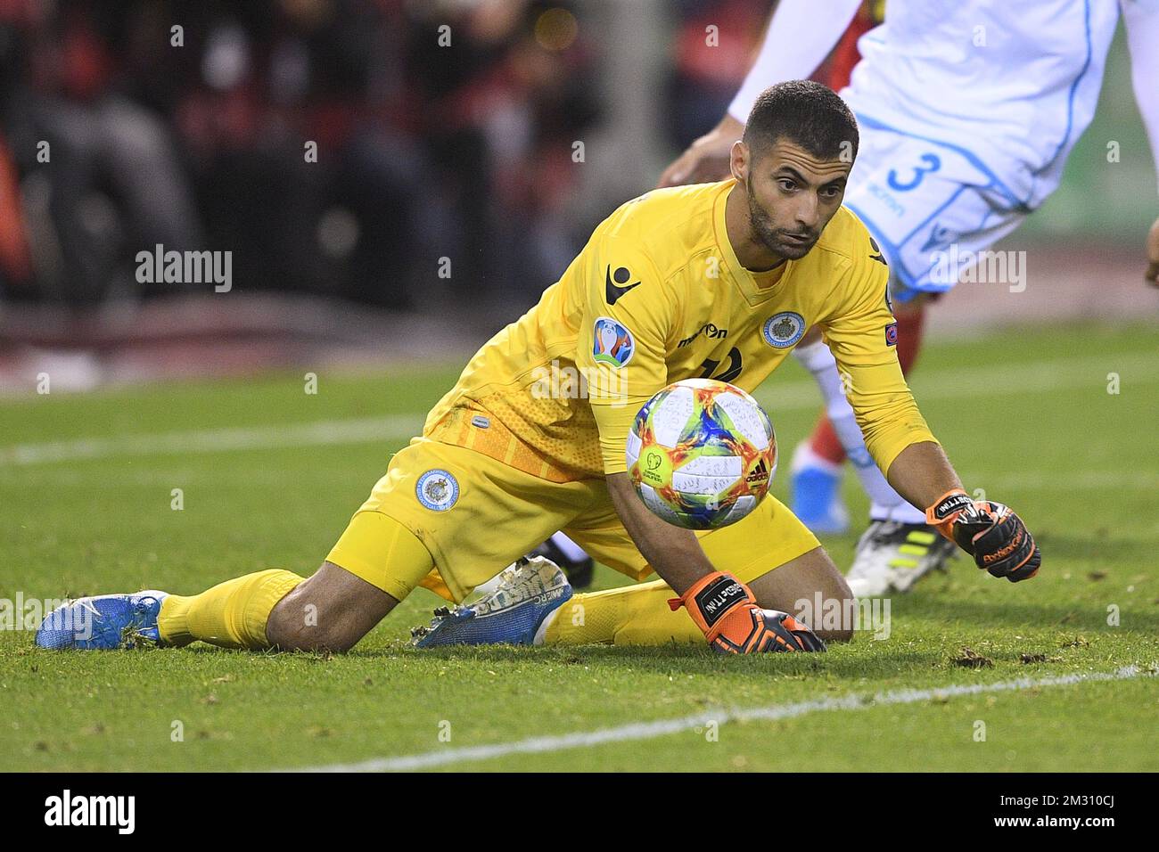 San Marino's goalkeeper Simone Benedettini pictured in action during a soccer game between Belgian national team the Red Devils and San Marino, Thursday 10 October 2019 in Brussels, match 7/10 in the San Marino's goalkeeper Simone Benedettini pictured in action during a soccer game between Belgian national team the Red Devils and San Marino, Thursday 10 October 2019 in Brussels, match 7/10 in the