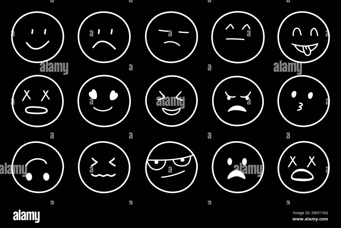 Hand drawn emojis faces icons. Line art style. Vector illustration