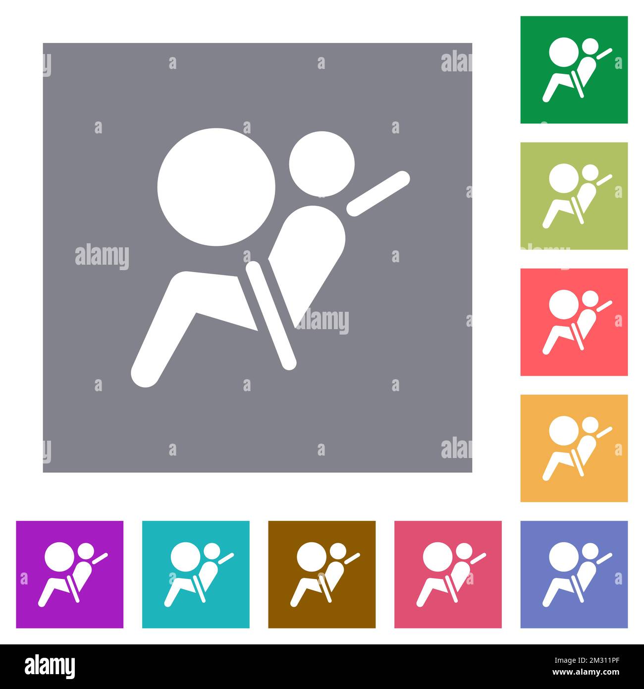 Air bag dashboard indicator flat icons on simple color square