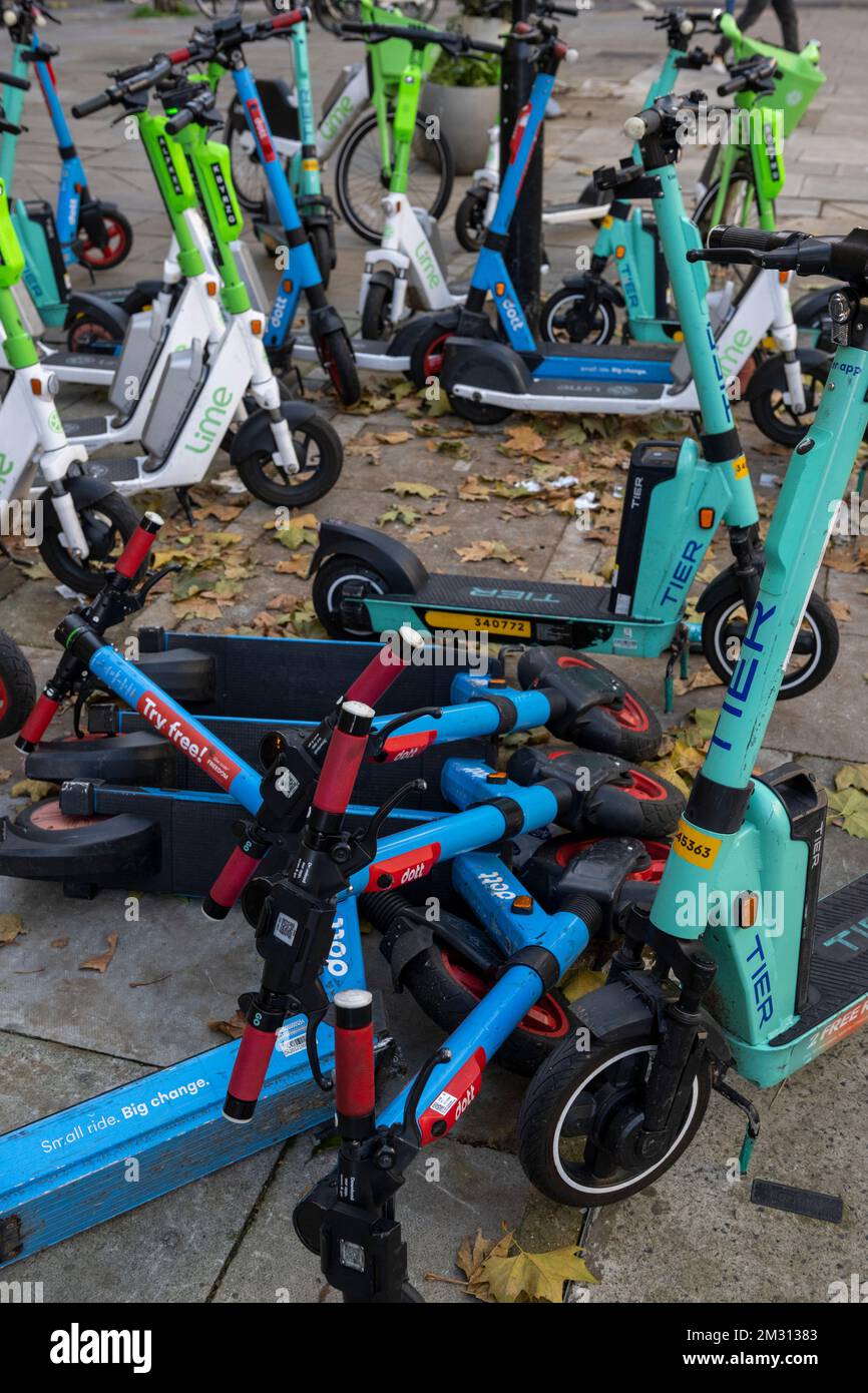A large number of escooter which are part of the Transport for London