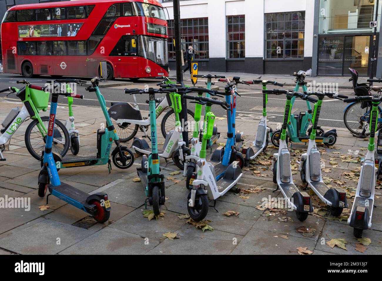A large number of escooter which are part of the Transport for London