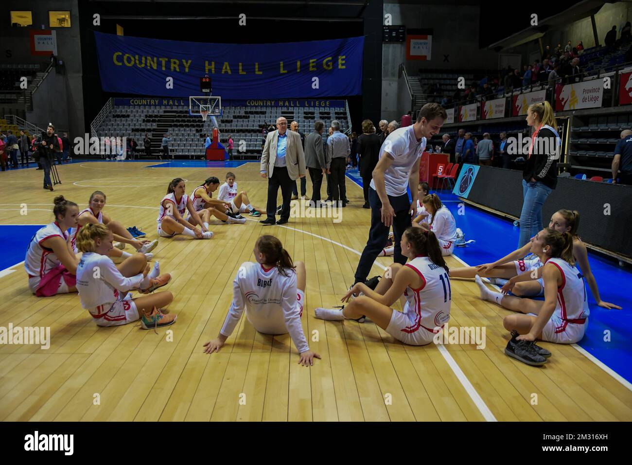 VOO Liege Panthers players pictured after a basketball match between VOO Liege Panthers and BCF Elfic Fribourg, on the gameday 2, group J of the EuroCup Women, Wednesday 23 October 2019, Liege, Country Hall du Sart Tilman. PHOTO BERNARD GILLET Stock Photo