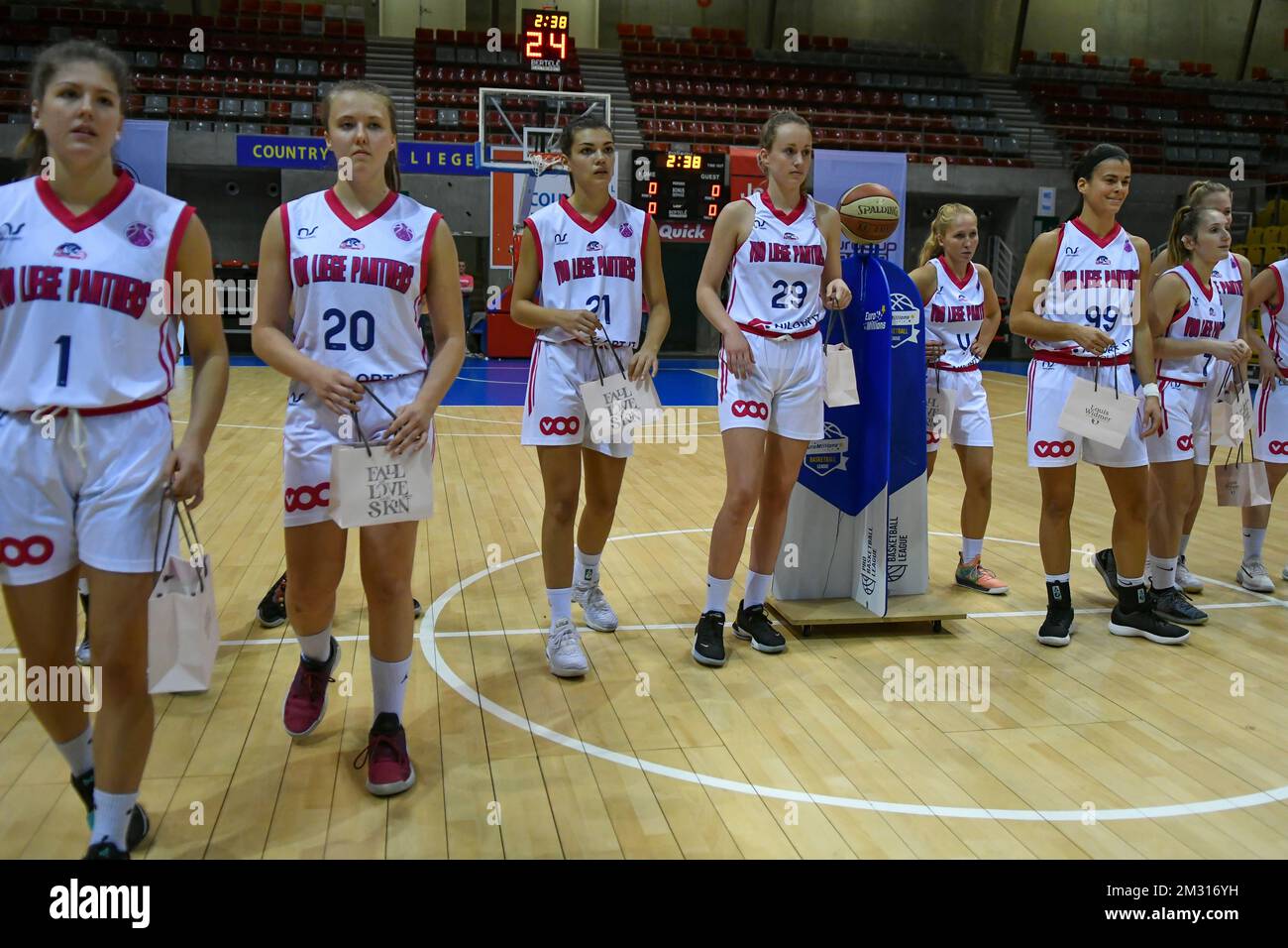VOO Liege Panthers players pictured before a basketball match between VOO  Liege Panthers and BCF Elfic Fribourg, on the gameday 2, group J of the EuroCup  Women, Wednesday 23 October 2019, Liege,