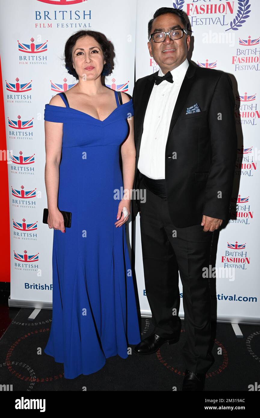 London, UK. 14th December 2022. Roseita Royce and Dr Kapil Rijal arrives at the British Film Festival & British Fashion Festival Awards Show and Awards Ceremony 2022 at Cineworld Cinema , Leicester Square. Credit: See Li/Picture Capital/Alamy Live News Stock Photo