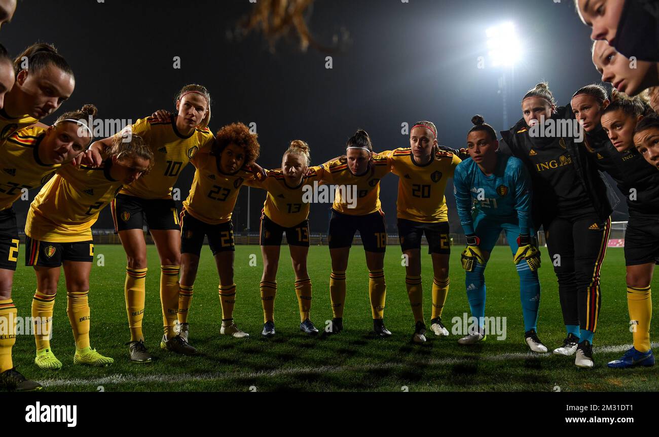 Belgian players pictured ahead of a soccer game between Croatia and Belgium's Red Flames, Friday 08 November 2019 in Zapresic, Croatia, the third out of 8 qualification games for the women's Euro 2021 European Championships. BELGA PHOTO DAVID CATRY Stock Photo