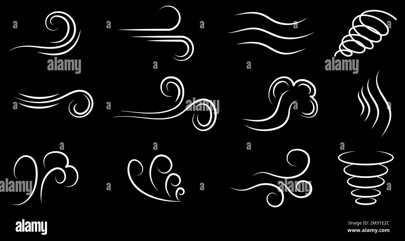 Wind symbols set. Blowing wind outline icons. Vector illustration