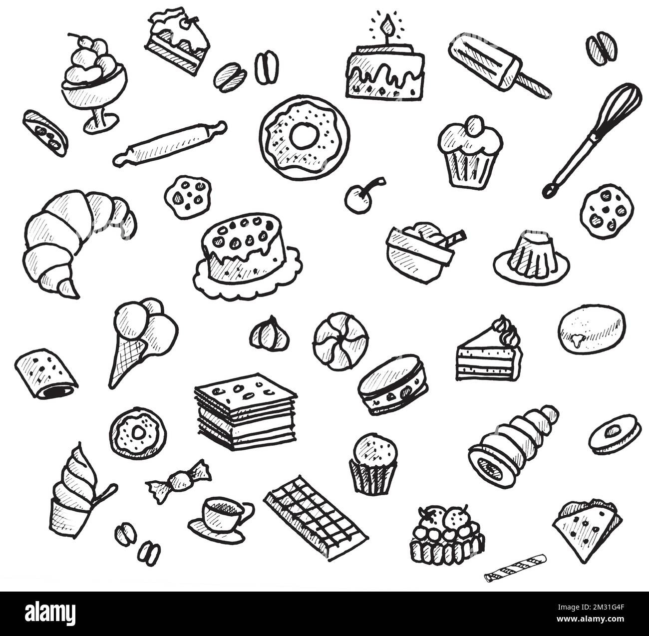 Bakery freehand drawn icon set Stock Vector