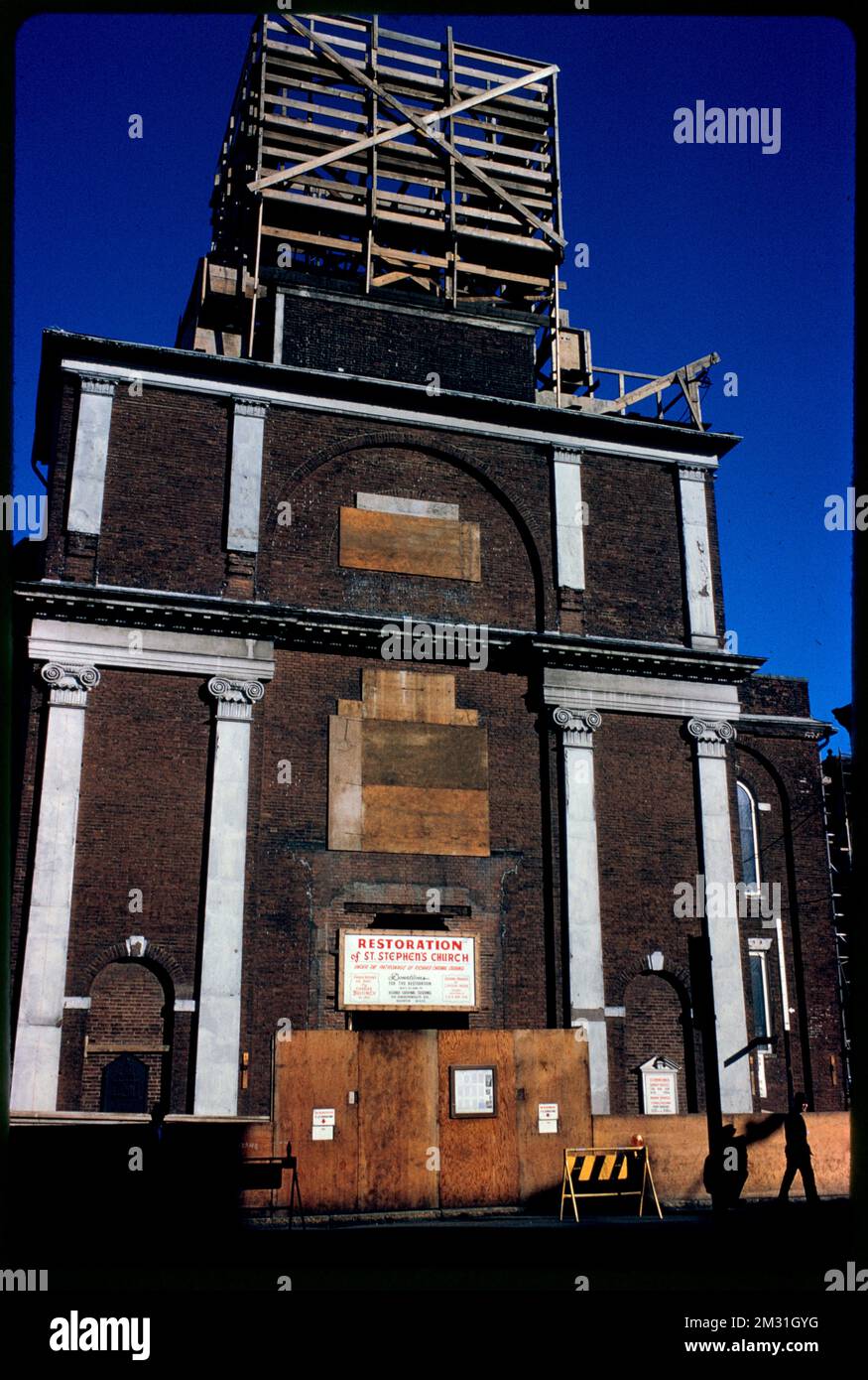 Front of St. Stephen's Church under restoration, Boston , Churches ...