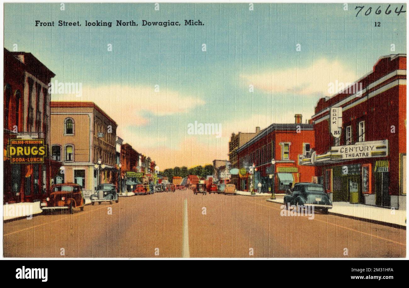 Front Street, looking north, Dowagiac, Mich. , Cities & towns, Tichnor