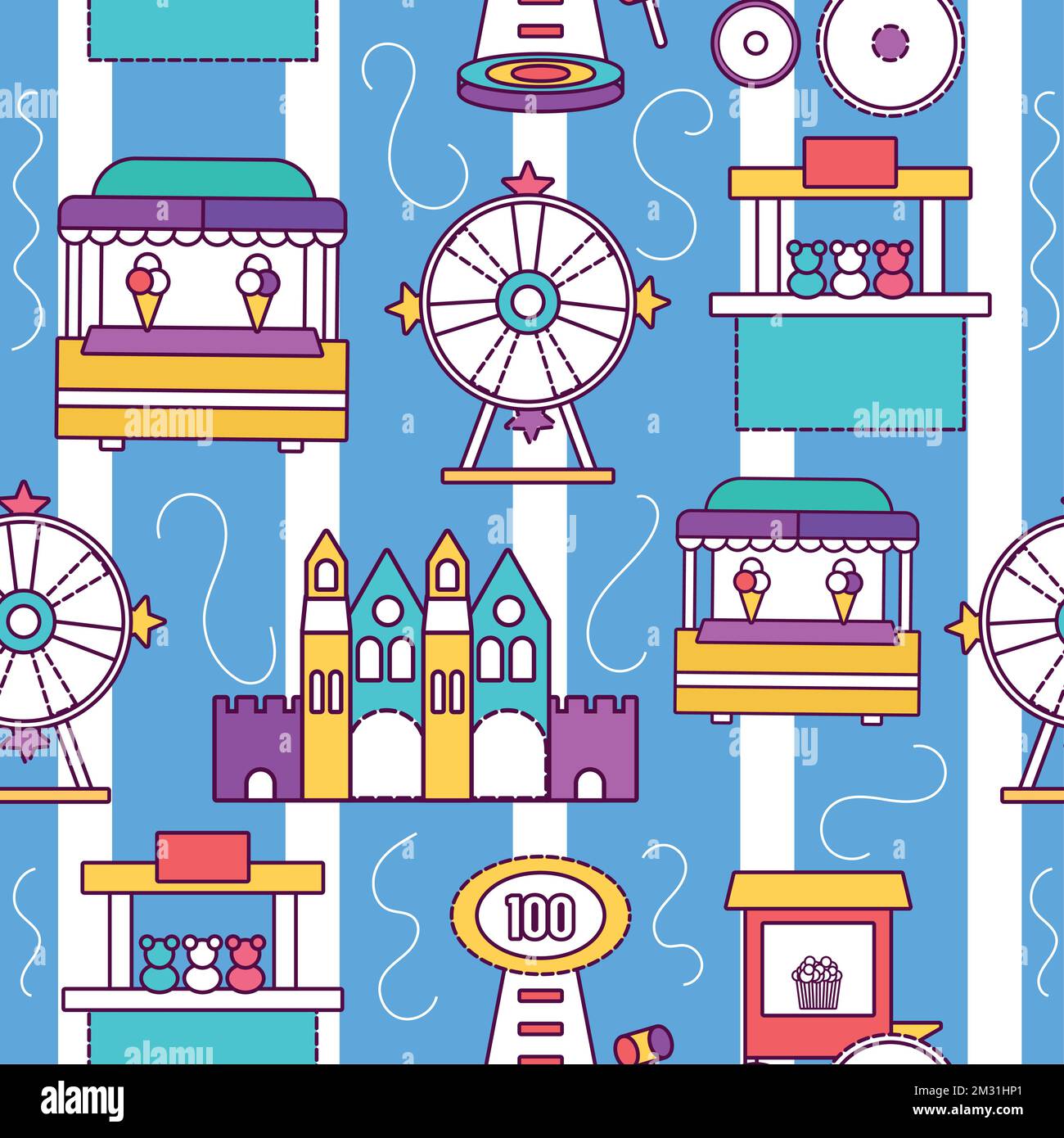 Seamless pattern background with amusement park icons Vector Stock ...