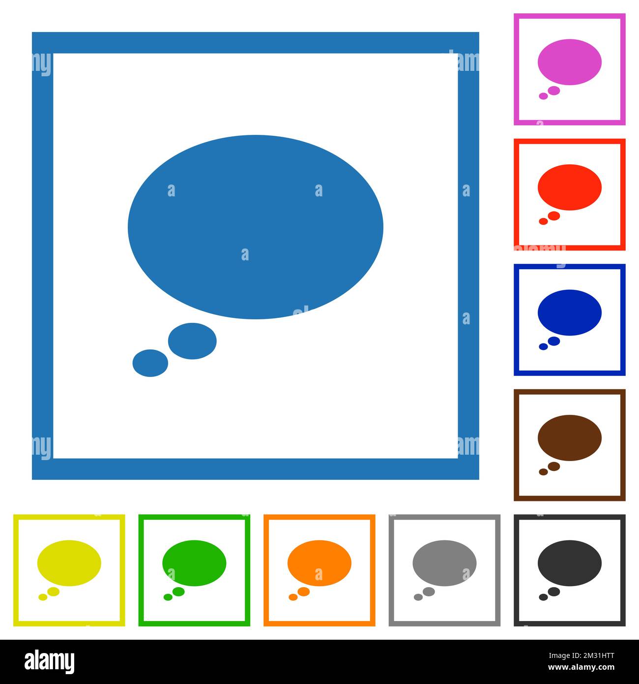 Single oval thought bubble solid flat color icons in square frames on white background Stock Vector
