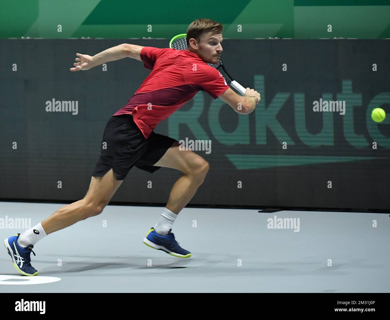 Belgian David Goffin pictured in action during a tennis match against  Australian Alex de Minaur, the second match in the David Cup meeting  between Belgium and Australia, Wednesday 20 November 2019, in