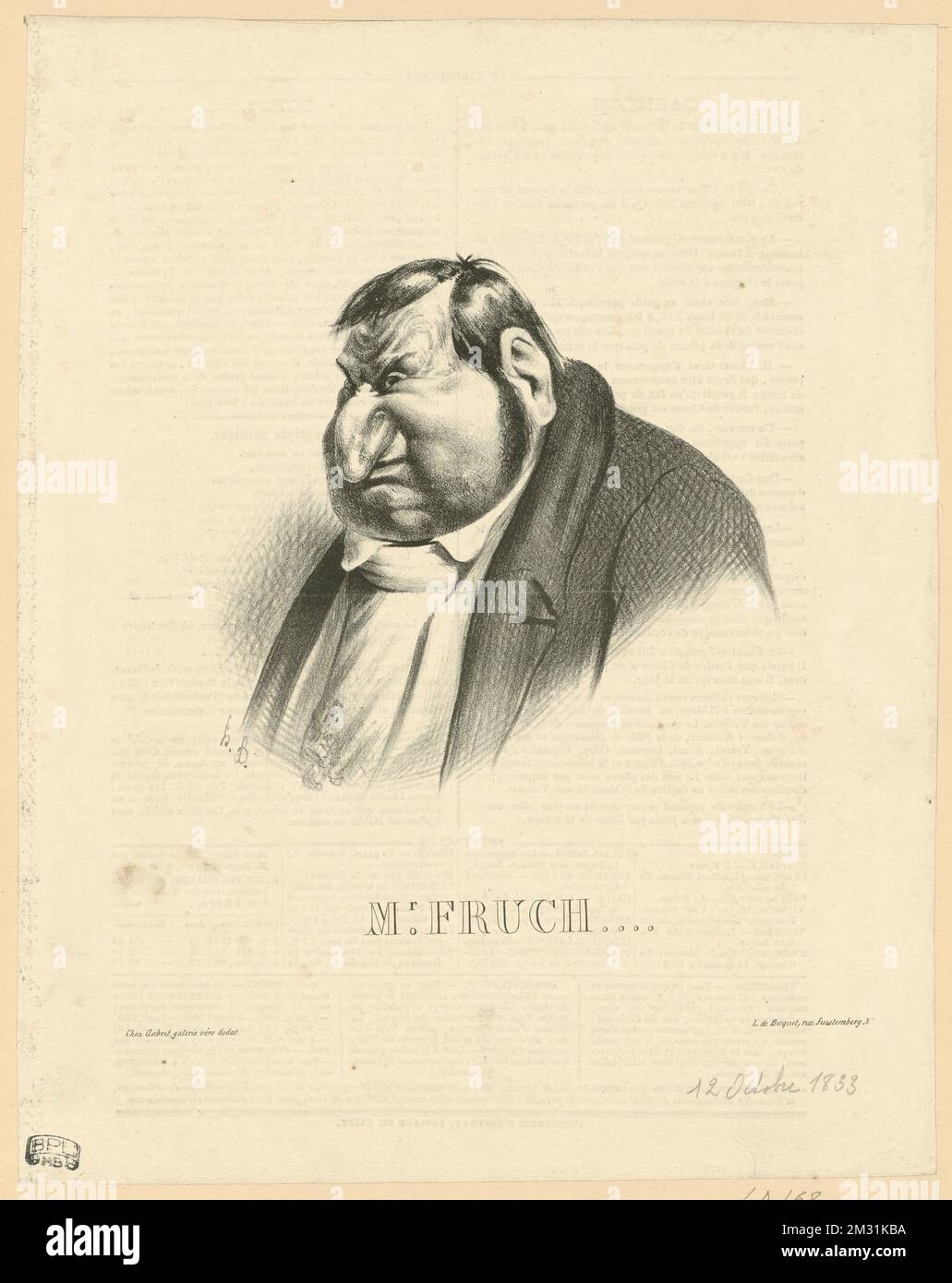 Fruchard, En Buste. Honoré Daumier (1808-1879). Lithographs Stock Photo ...