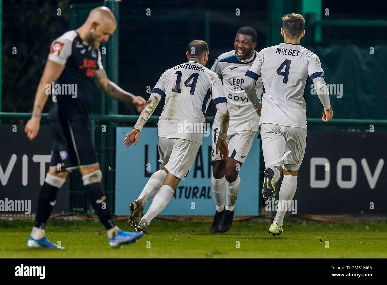 Virton's Stelvio Rosa Da Cruz celebrates after scoring during a soccer game  between RE Virton and KSV Roeselare, Sunday 24 November 2019 in Virton, on  day sixteen of the 'Proximus League' 1B