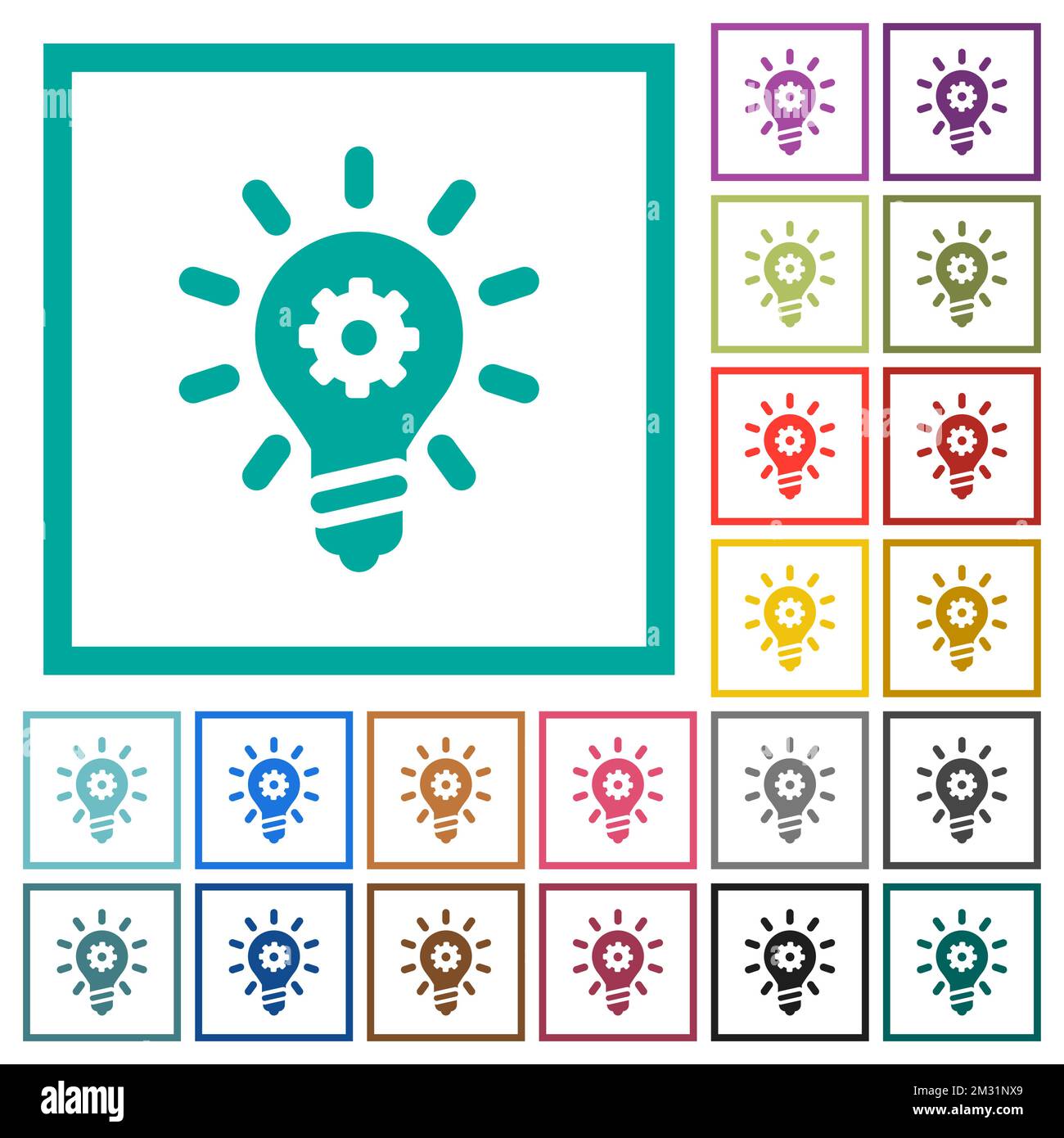 Innovation solid flat color icons with quadrant frames on white background Stock Vector