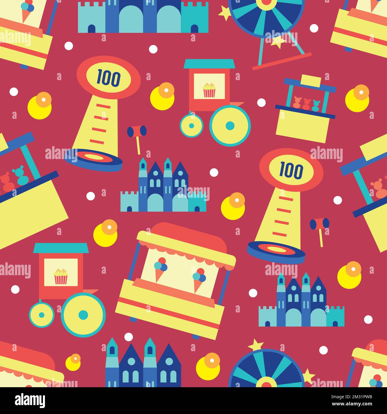 Seamless pattern background with amusement park icons Vector Stock Vector