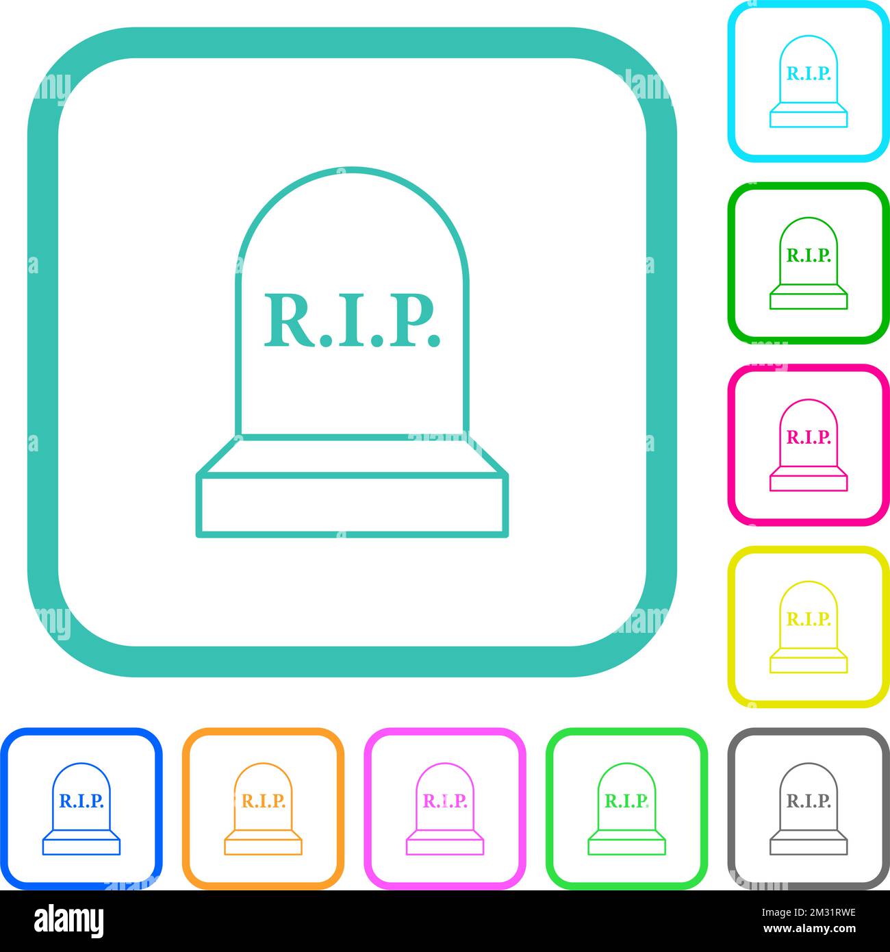 Tombstone with RIP outline vivid colored flat icons in curved borders ...