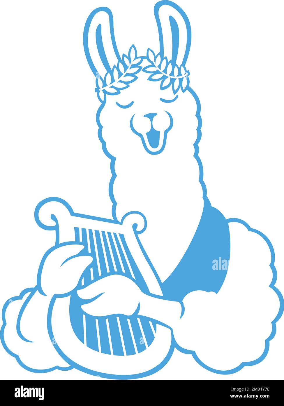Cute Llama with Laurel Wreath playing the Harp Stock Vector