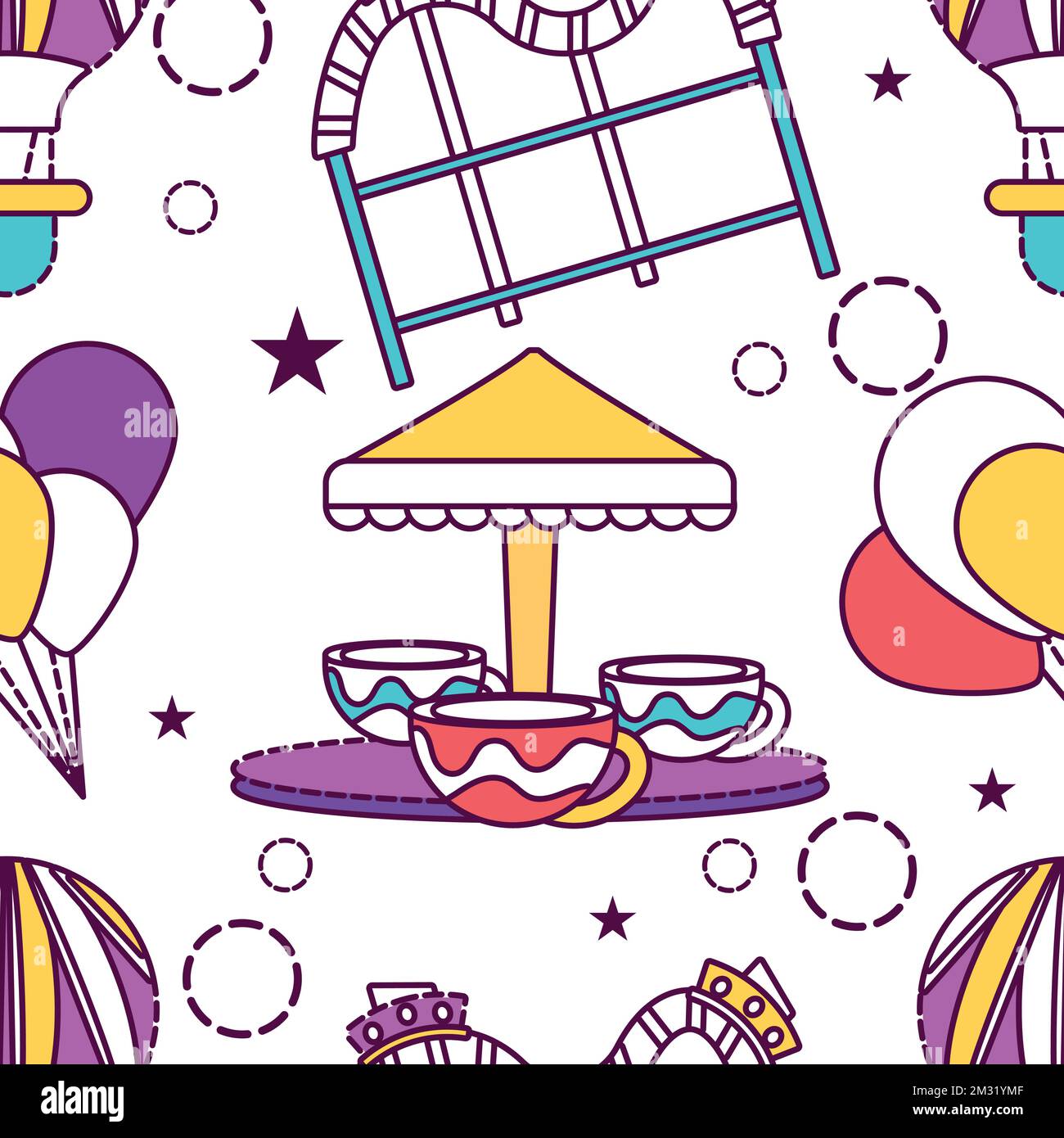 Seamless pattern background with amusement park icons Vector Stock Vector