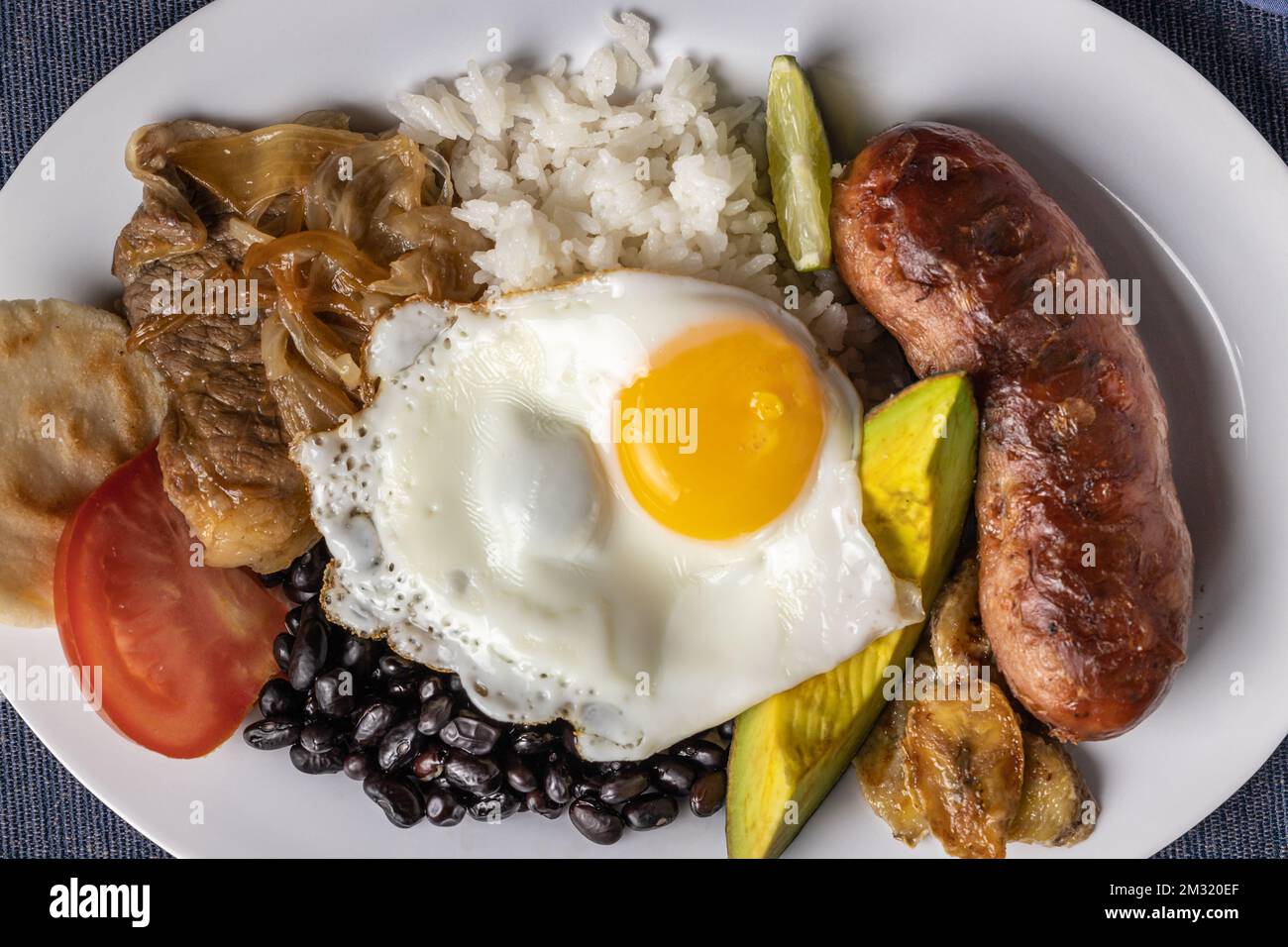 Top view of Bandeja paisa, typical food of Colombia. Stock Photo