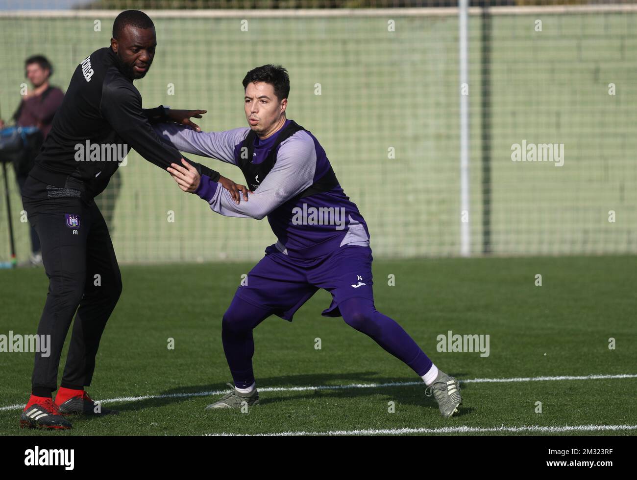 Anderlecht's assistant coach Floribert Ngalula and Anderlecht's Samir Nasri pictured during the winter training camp of Belgian first division soccer team RSC Anderlecht in San Pedro Del Pinatar, Spain, Friday 10 January 2020. BELGA PHOTO VIRGINIE LEFOUR Stock Photo