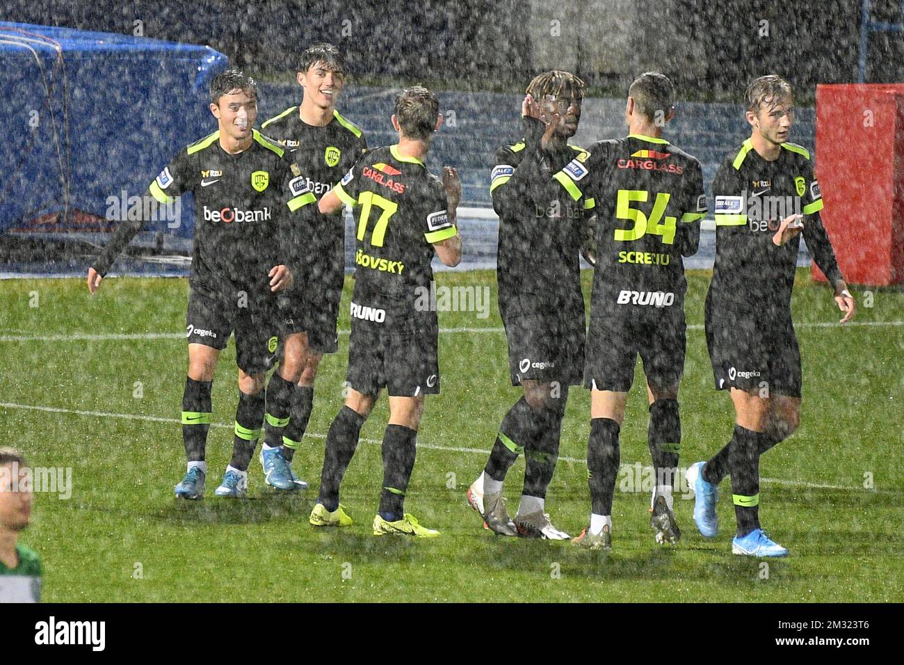 Genk's Luca Oyen celebrates after scoring during a friendly soccer match between KRC Genk and Hungarian club Ferencvarosi Torna Club, during their winter training camps, Friday 10 January 2020 in La Nucia, Spain. BELGA PHOTO YORICK JANSENS Stock Photo