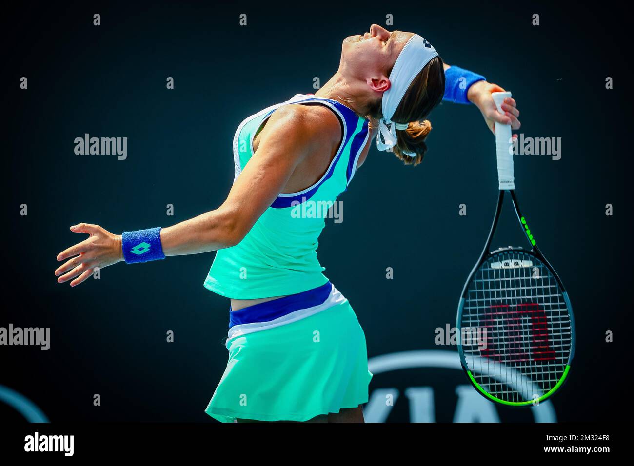 Belgian Greet Minnen serves at a first round of the Women's Qualifying