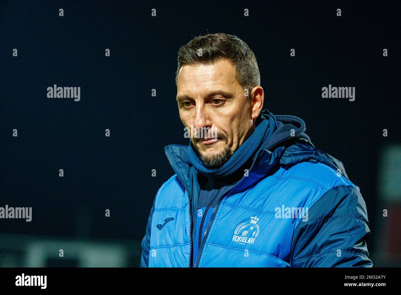 Roeselare's head coach Christophe Gamel pictured during a soccer match between KSV Roeselare and Beerschot VA, Friday 07 February 2020 in Roeselare, on day 25 of the 'Proximus League' 1B division of the Belgian soccer championship. BELGA PHOTO DAVID CATRY Stock Photo