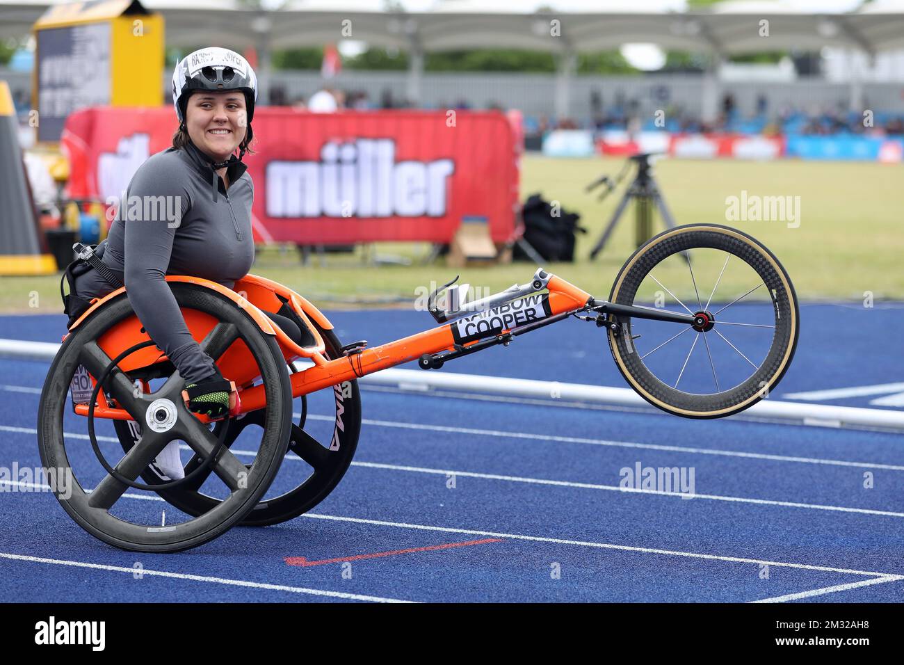 Eden Rainbow-Cooper in the 400m Wheelchair race at the Müller UK Athletics Championships at the Manchester Regional Arena Stock Photo