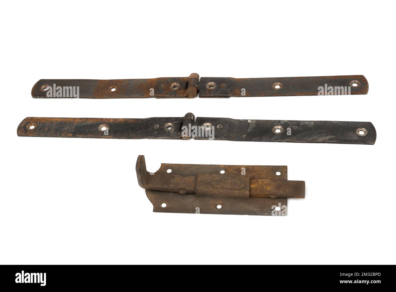 Old rusty latch for a barn on a white Stock Photo