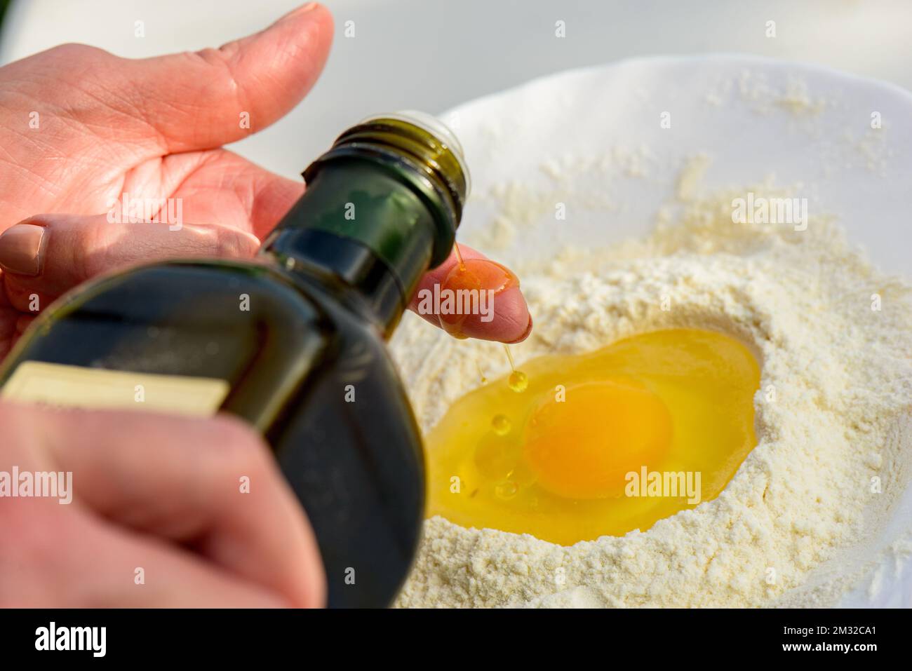 Ingredients for handmade pasta double zero flour, semolina flour, and