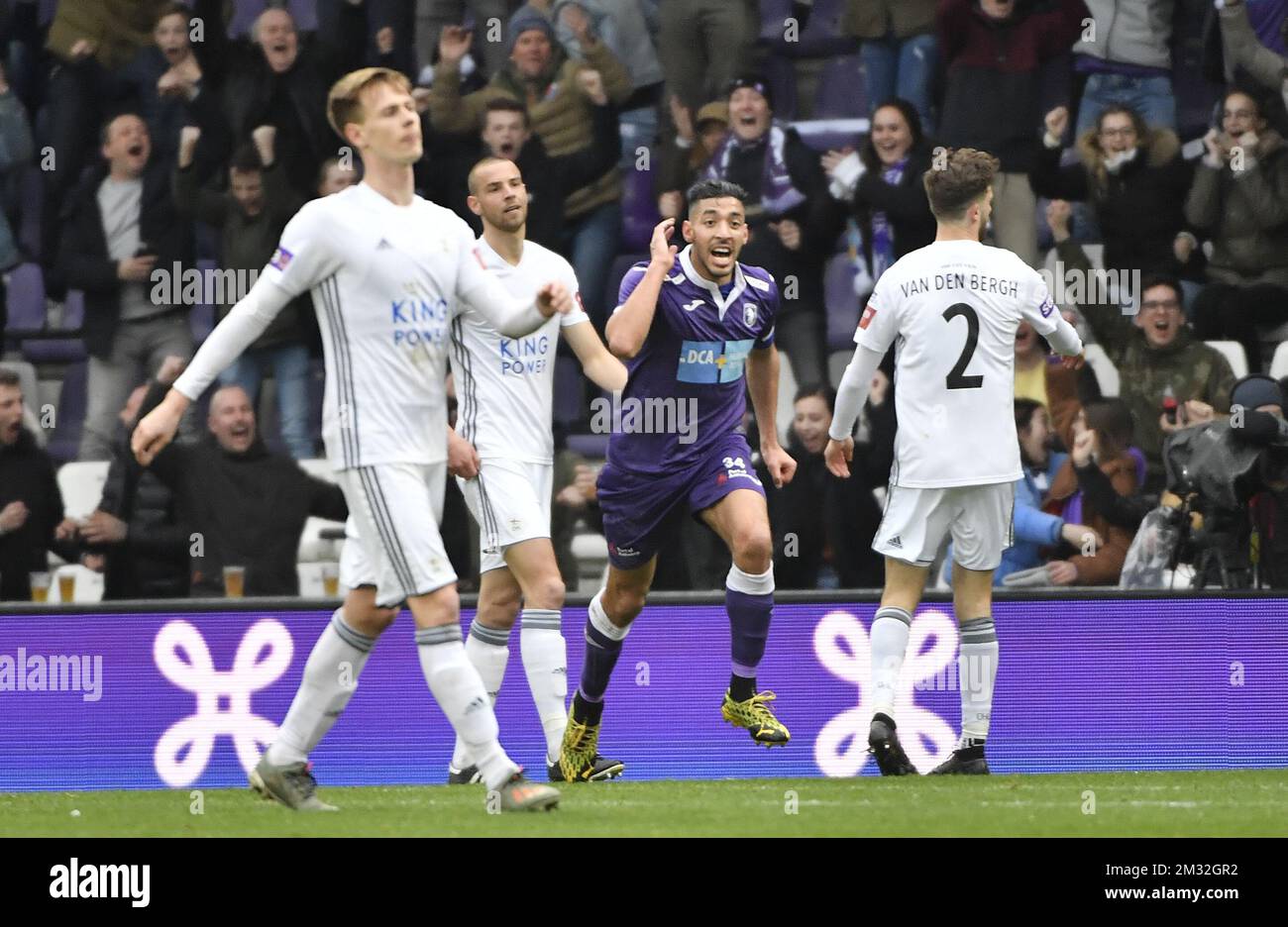 Beerschot's Tarik Tissoudali celebrates after scoring during a soccer