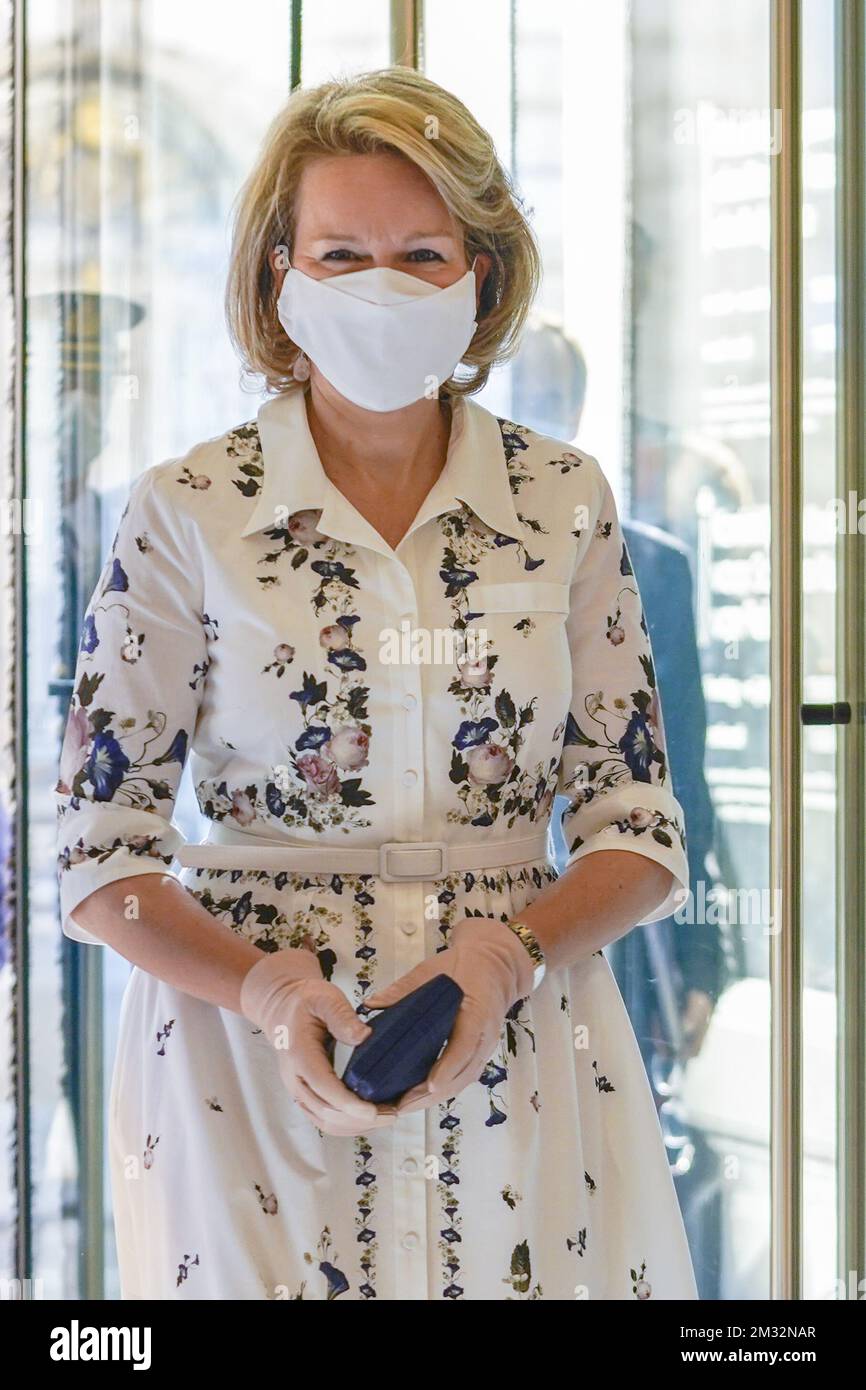 Queen Mathilde of Belgium pictured during a royal visit to a permanent collection of the Old Masters Museum which is part of the Royal Museums of Fine Arts of Belgium, Tuesday 19 May 2020. As from May 18th, Belgium enters the phase two in the Exit Strategy, museums can open respecting special conditions. BELGA PHOTO POOL DIANA LE LARDIC  Stock Photo