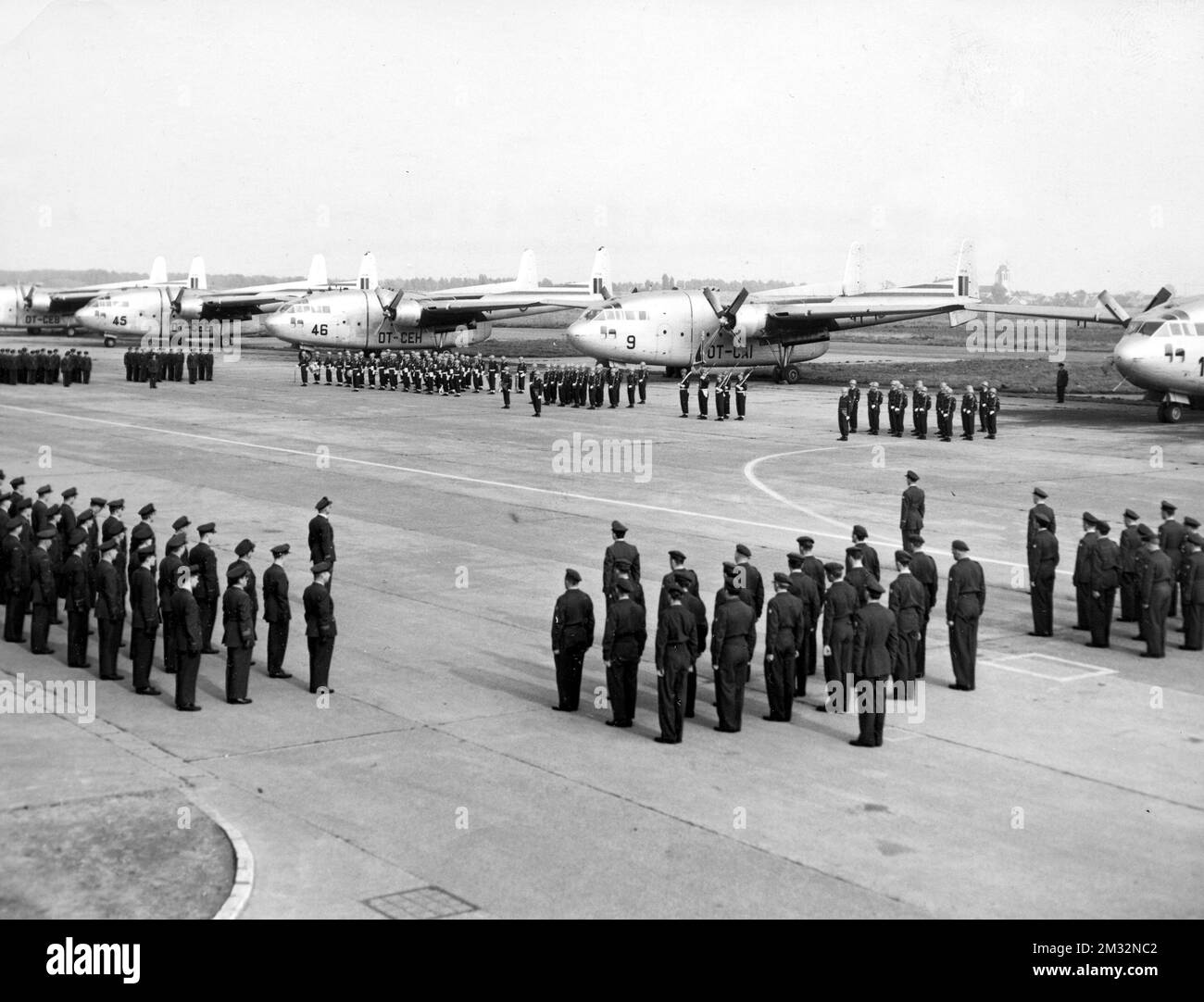 19600909 - MELSBROEK, BELGIUM (FILE) : This file picture dated 9 September 1960 is about the Congo Crisis. The Congo Crisis is an unrest period after Congo Independence. On the picture : an official ceremony was organized at Melsbroek airport in honour of the 15th Air Transport Wing of Belgian Air Force. They made missions during the Congo crisis. BELGA PHOTO ARCHIVES Stock Photo