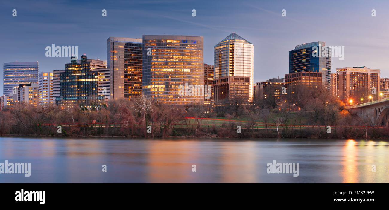 Rosslyn, Arlington, Virginia, USA skyline on the Potomac River at twilight. Stock Photo