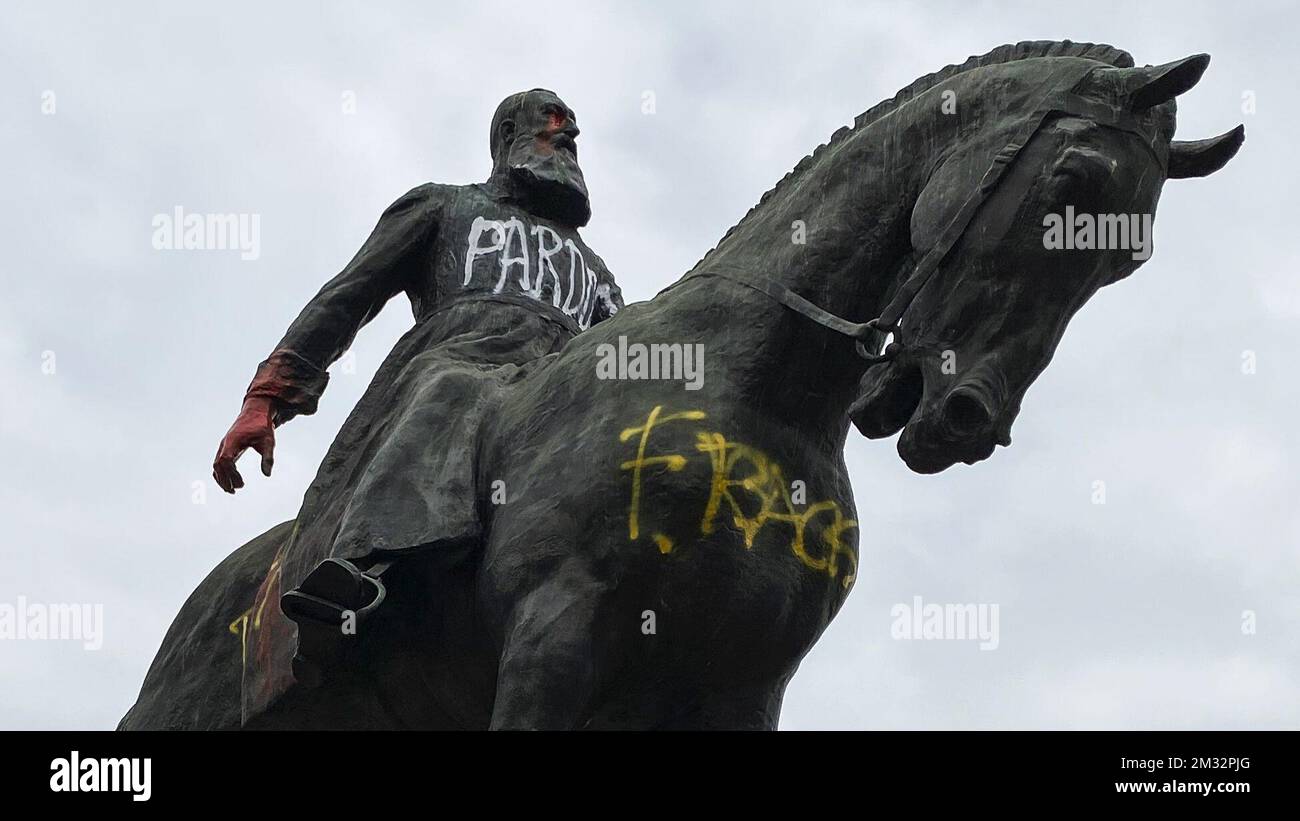 Illustration picture shows damage (red painting on his hands and Pardon