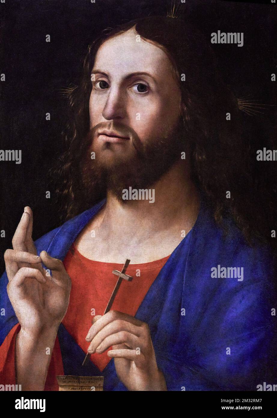Cristo benedicente   - olio su tavola   - Alvise Vivarini  - 1498    - Milano, Italia, Pinacoteca di Brera Stock Photo