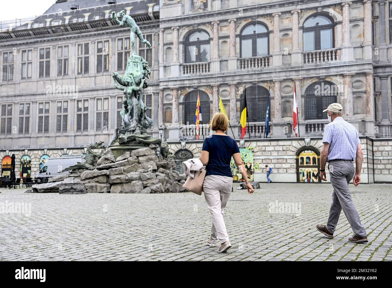 Antwerp, Belgium, July 19, 2020, Empty tables and chairs on the terraces of  the market square Stock Photo - Alamy