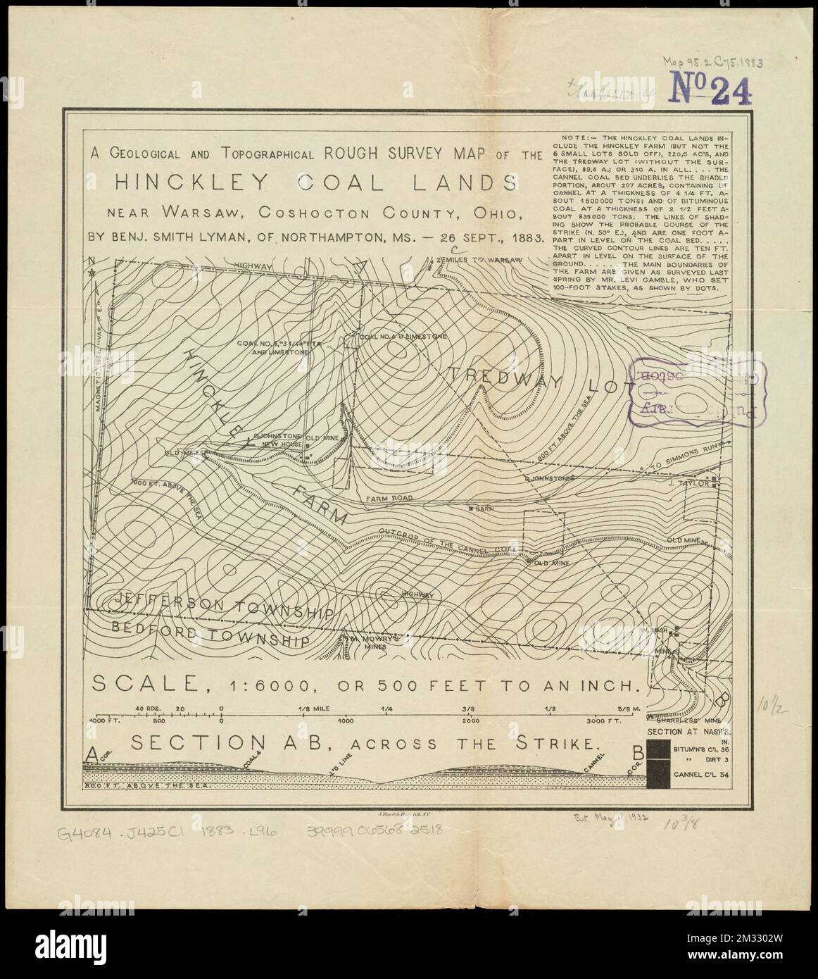 A geological and topographical rough survey map of the Hinckley Coal