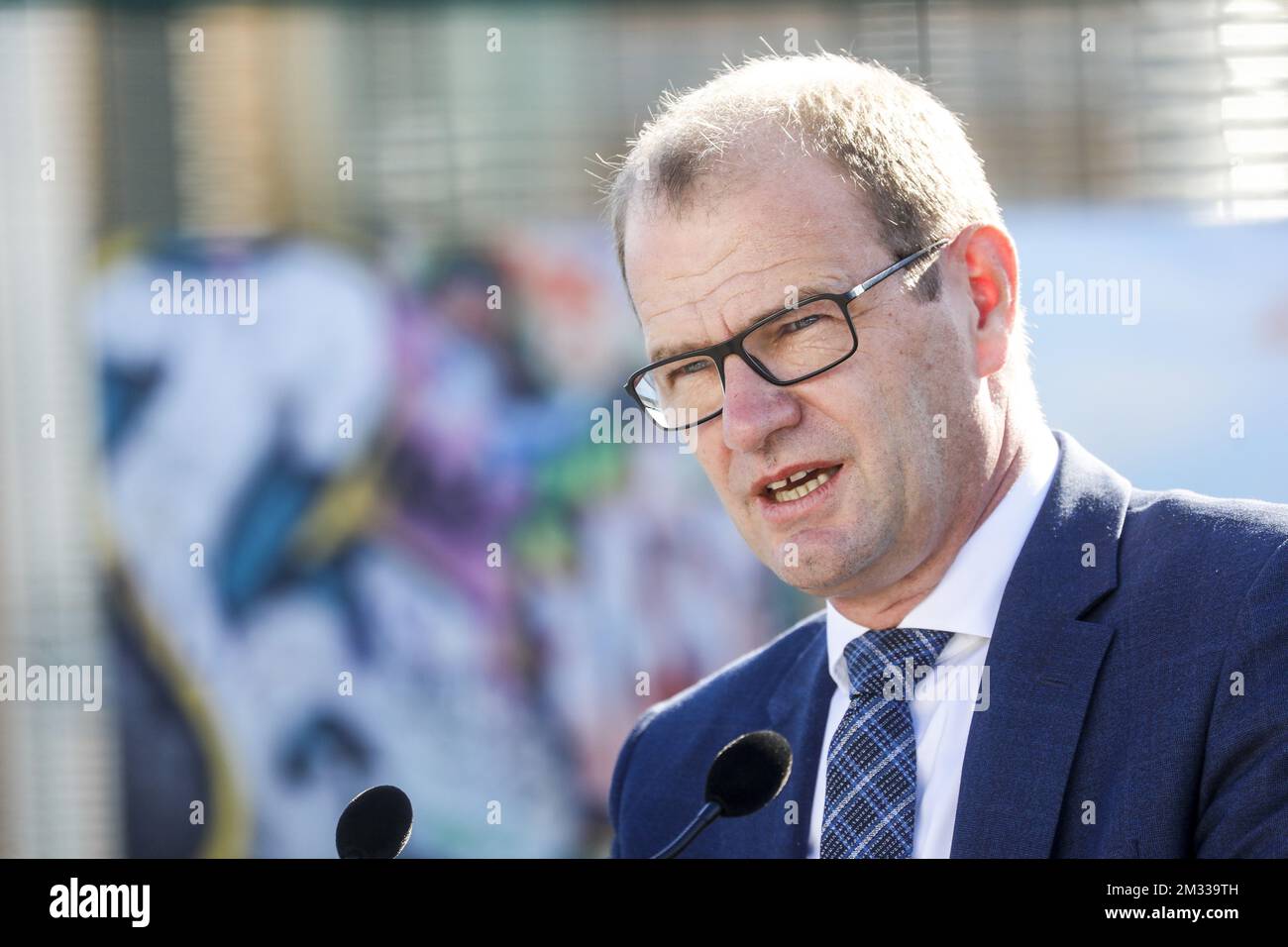 Stefan Kapferer, CEO de 50Hertz pictured during the inauguration of a peace of the Berlin Wall in Elia site in Brussels, Monday 07 September 2020. BELGA PHOTO THIERRY ROGE Stock Photo
