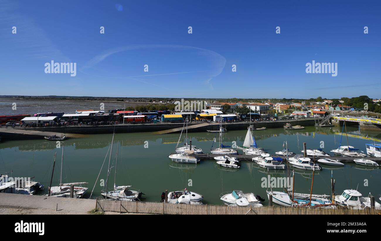 Illustration picture shows the departure village at the start of the ninth stage of the 107th edition of the Tour de France cycling race from Ile d'Oleron Le Chateau-d'Oleron to Ile de Re Saint-Martin-de-Re (168,5km), in France, Tuesday 08 September 2020. This year's Tour de France was postponed due to the worldwide Covid-19 pandemic. The 2020 race starts in Nice on Saturday 29 August and ends on 20 September. BELGA PHOTO DAVID STOCKMAN Stock Photo
