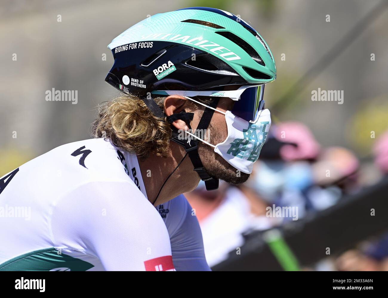 Daniel Oss of Bora - Hansgrohe pictured at the start of the ninth stage of the 107th edition of the Tour de France cycling race from Ile d'Oleron Le Chateau-d'Oleron to Ile de Re Saint-Martin-de-Re (168,5km), in France, Tuesday 08 September 2020. This year's Tour de France was postponed due to the worldwide Covid-19 pandemic. The 2020 race starts in Nice on Saturday 29 August and ends on 20 September. BELGA PHOTO POOL PETER DE VOECHT Stock Photo