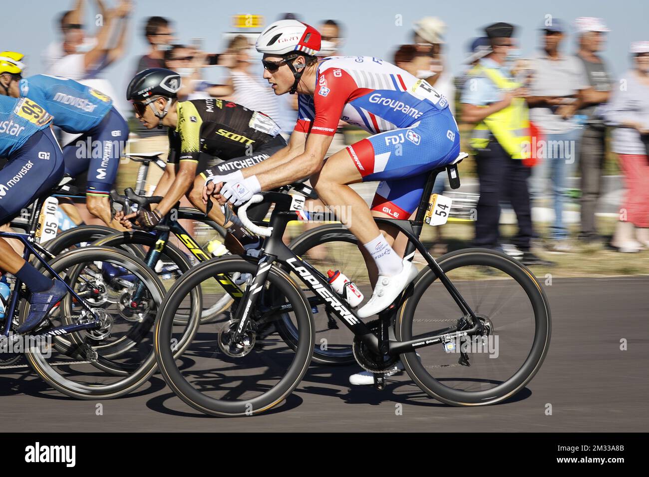 Stefan Kung of Groupama - Fdj pictured in action during the ninth stage of the 107th edition of the Tour de France cycling race from Ile d'Oleron Le Chateau-d'Oleron to Ile de Re Saint-Martin-de-Re (168,5km), in France, Tuesday 08 September 2020. This year's Tour de France was postponed due to the worldwide Covid-19 pandemic. The 2020 race starts in Nice on Saturday 29 August and ends on 20 September. BELGA PHOTO DAVID STOCKMAN Stock Photo