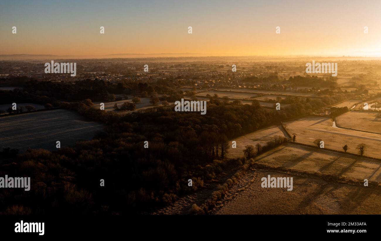 Saughall, UK. 14th Dec, 2022. A view across Bluebell Wood with the