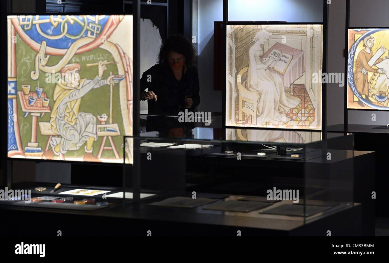 Illustration picture shows the exposition on the library of the Dukes of Burgundy, at the KBR Museum, Tuesday 15 September 2020, in Brussels. BELGA PHOTO ERIC LALMAND Stock Photo