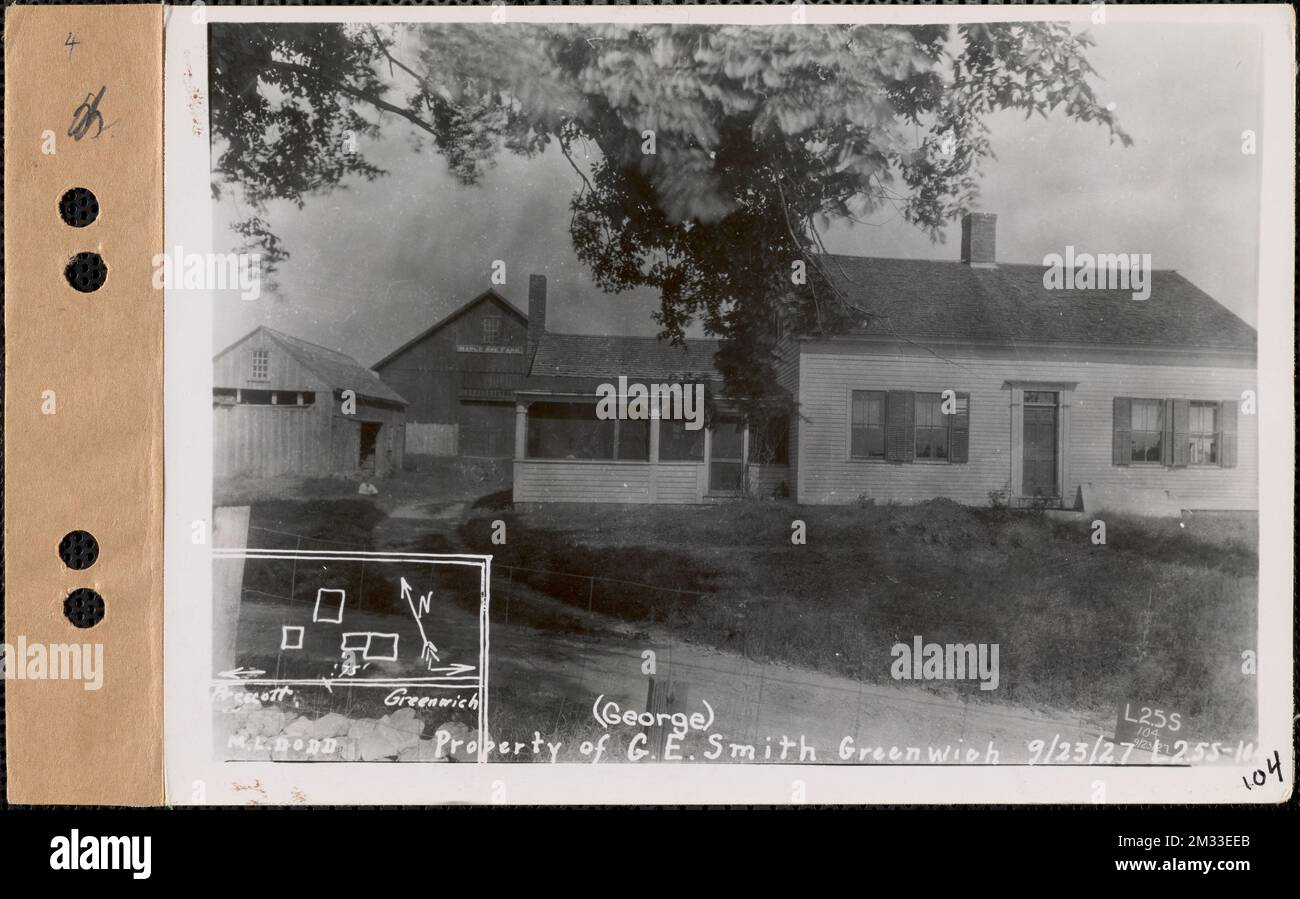 George E. Smith, house, barn, etc. (Cutler place) ('Maple Ave Farm'), Greenwich, Mass., Sep. 23, 1927 : Parcel no. 369-25, George E. Smith , waterworks, reservoirs water distribution structures, real estate, residential structures, barns Stock Photo